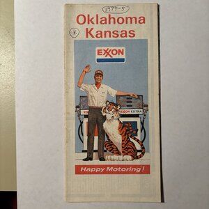Vintage Exxon Oil Gas Oklahoma Kansas US Travel Tour Road Map 1974-75 Tiger Tips